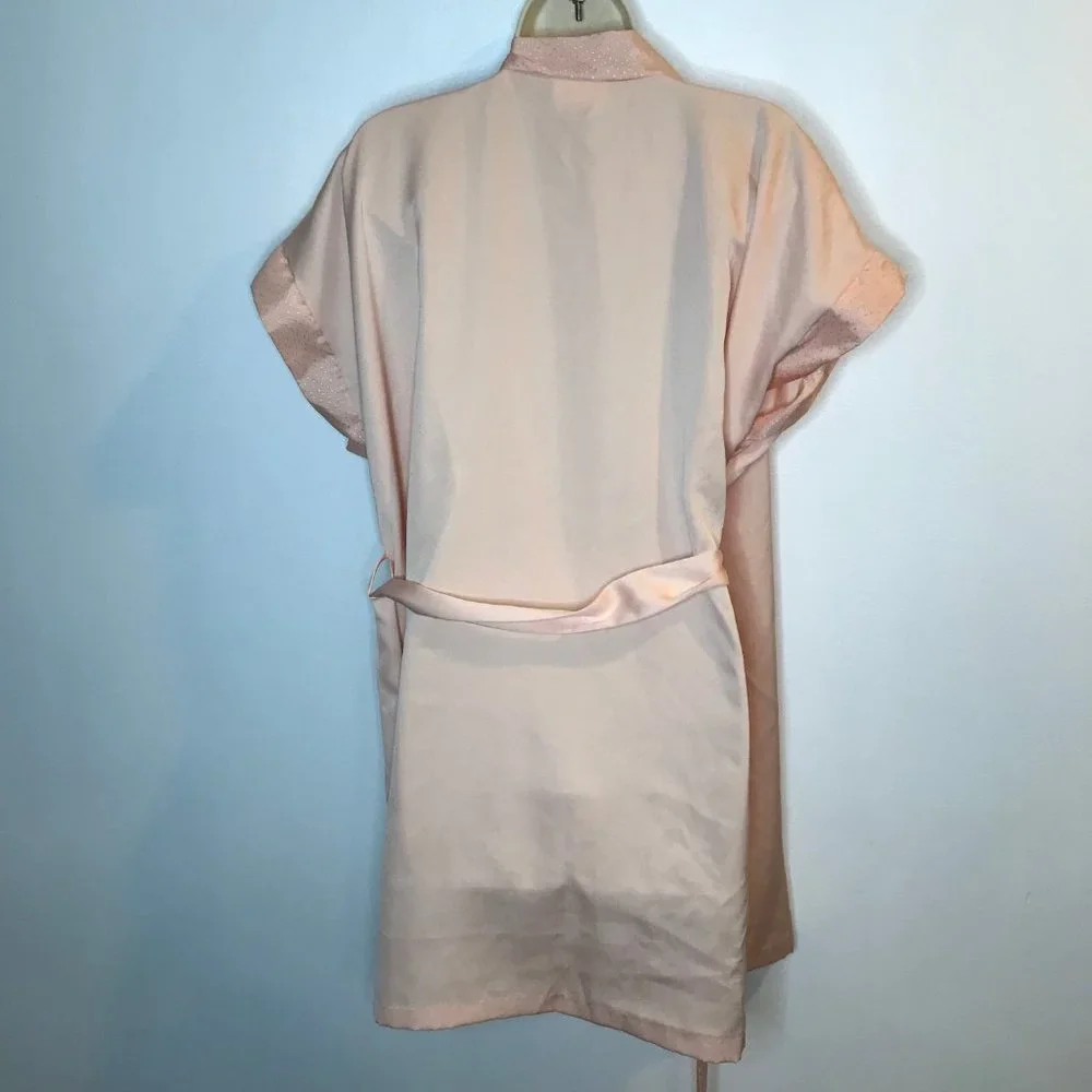 Vintage 70's Bathrobe Satin Silky Supri Drink Mix OS One Size Light Pink Kimono - Picture 6 of 8